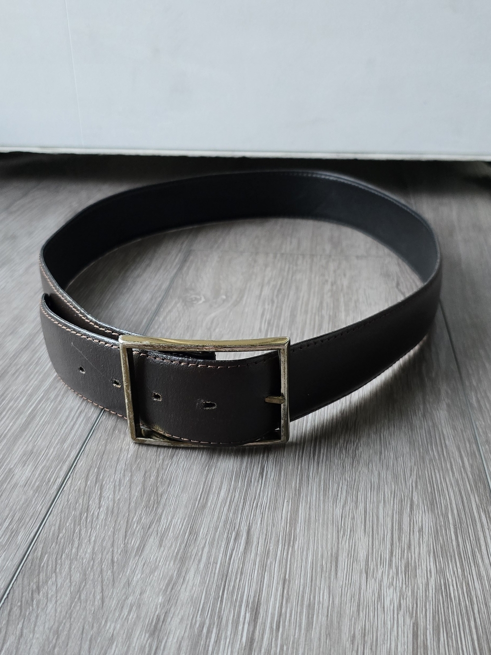 Reversible Italian Black and Brown Leather Belt Gold Buckle Capsule Wardrobe 38